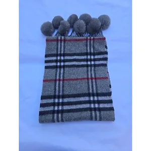 scarf 100% Cashmere With Fur Pompons thumbnail 5