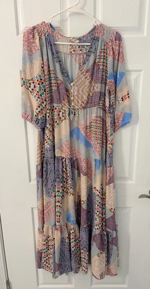 Jaase Lavender, Peach & Blue Patchwork Maxi Dress thumbnail 1