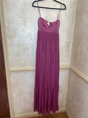 Free People Freya Berry Pink Satin Corset Tiered Maxi Dress M Coquette Fairycore thumbnail 4