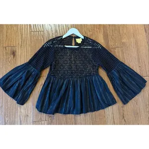 Anthropologie Maeve black beaded bell sleeve top size 2 thumbnail 7