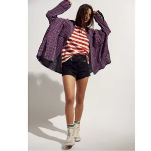Free People Oversized Bohemian Grunge Cardiff Plaid Swing Top Shirt Small Preppy thumbnail 3
