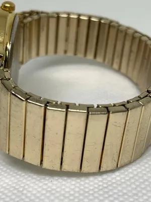 Time women’s watch gold tone 33mm quartz analog stretch band size 6.5” running thumbnail 3