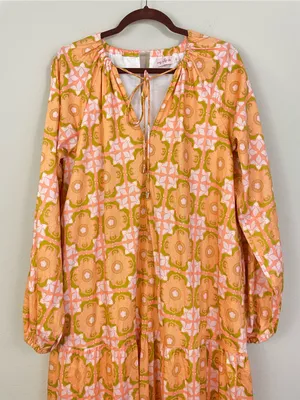 Ivy City Co Imogen Dress Orange Pink Floral Tie Neck Long Sleeve Maxi‎ Size XS thumbnail 3