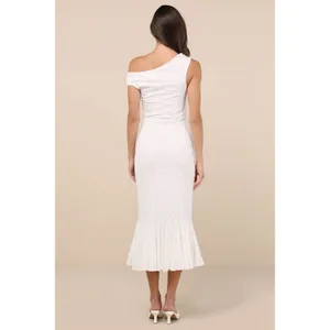 NWT Lulus Nadie White Lace Asymmetrical Midi Dress Bridal Bride Wedding Size M thumbnail 3