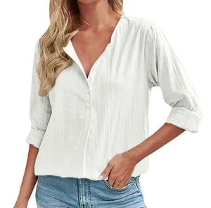 NEW Sage Linen V Neck Shirts Shirt Spring Autumn Casual Long Sleeve White Medium thumbnail 1