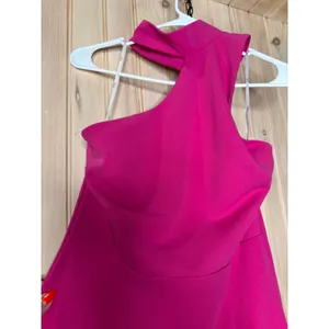 NWT Lulus Keep It Interesting Hot Pink Asymmetrical Halter Maxi Dress Holiday L thumbnail 4