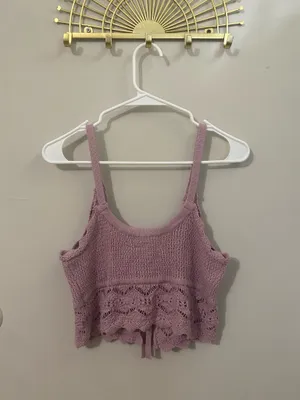 Aeropostale Dusty Lavender Knit Tie-Front Cropped Cami Top thumbnail 2