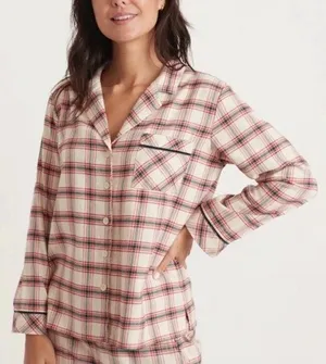 Marine Layer Pajama Size Medium Flannel Classic PJ Top in Red Cream Plaid #N4-5‎ thumbnail 1