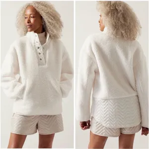 Women's White Sherpa Pullover Jacket thumbnail 2