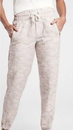 Athleta Cabo Tide Linen Jogger Neutral Camo Women's 8T Casual Lightweight thumbnail 1