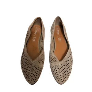 TOMS Jutti‎ Suede Perforated Laser Cut Pointed Toe Flats Taupe 8W thumbnail 4