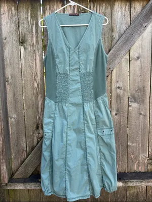 EUC XCVI WEARABLES Gibbon Tank Dress Bubble Hem Sleeveless V Neck Green Large thumbnail 2