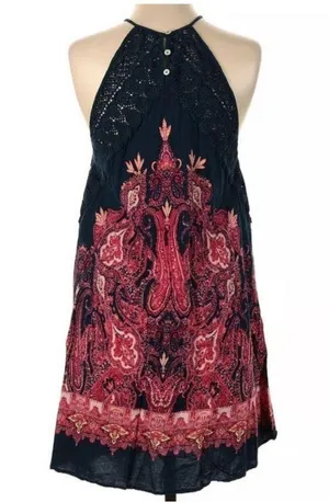 Free People Shea Printed Slip Mini Dress Crochet Blue Pink Intimately thumbnail 1