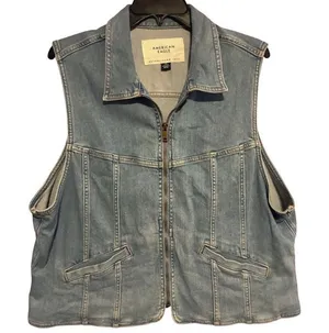 American Eagle Light Blue Zip Collared Denim Vest with Pockets Women's Size XXL thumbnail 1