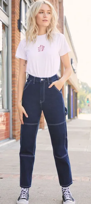 John Galt Ariana High Waist Loose Carpenter Jeans Small Blue Denim Utility Baggy thumbnail 1