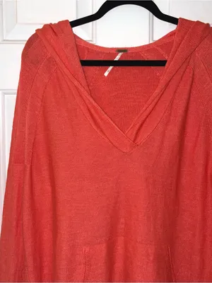 Free People Optimistic Linen Blend Hoodie Pullover Orange Sweater thumbnail 4