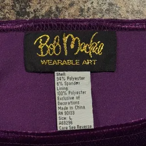 Vintage Bob Mackie Top Velvet Embroidered Angel Wearable Art Purple Stretch L thumbnail 5