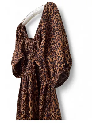 Old Navy Women’s V-Neck Leopard Smocked Puff Sleeve Mini Dress Size Large thumbnail 12
