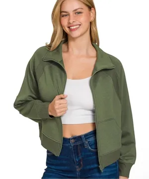 Zenana Soft Scuba Full Zip Jacket Dark Olive Green Size Large NWOT thumbnail 1