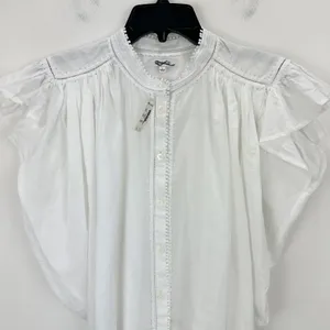 Madewell Shirred Lace Trim Top Blouse Cotton Viscose Lightweight White Large NWT thumbnail 8