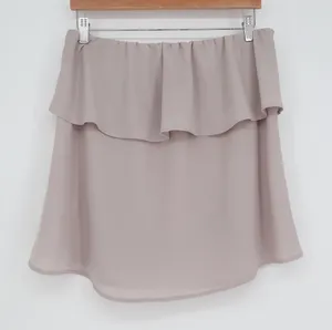 Grey Off the Shoulder Ruffle Flounce Top Medium Taupe Minimalist Blouse thumbnail 1