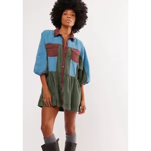 Free People Wild Roads Mini Button Down Puff Sleeve Babydoll Pocket Dress Size S thumbnail 7