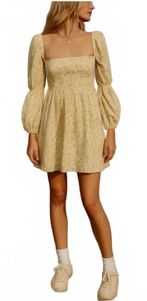 Reformation Michaela Dress Lima Floral Square-Neck Puff Sleeve Prairie Cottage 4 thumbnail 1