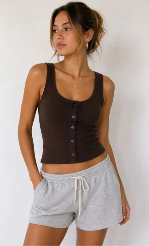 Aerie Brown Ribbed Button Tank Top M Soft Stretch Casual Basic thumbnail 1