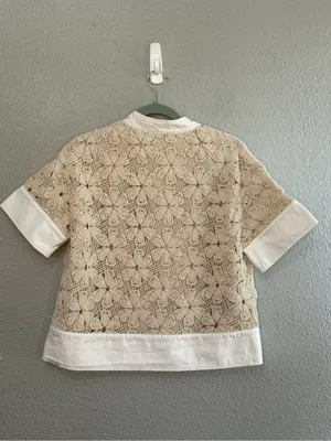 Tuckernuck Tan Crochet Sofía Shirt Size Small thumbnail 4