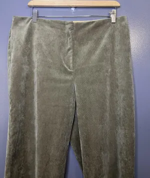 Vintage David Brooks Pants Womens 14 Green Velour Straight Leg Stretch Pull On thumbnail 1