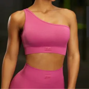 Bo+Tee One Shoulder Sports Bra Women’s Size Medium Pink thumbnail 6