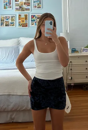 Urban Outfitters Blue and Black Floral Mini Skirt thumbnail 1