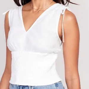 Old Navy Fitted Sleeveless V-Neck Tie-Shoulder Smocked Blouse thumbnail 1