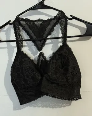 Aerie Women's Festive Lace Padded‎ Racerback Bralette Black Size M thumbnail 1