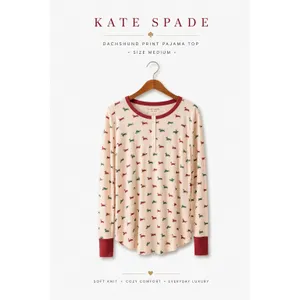 Kate Spade · Medium · Dachshund Print Pajama Top · Pink · Red Trim · Soft Knit thumbnail 8