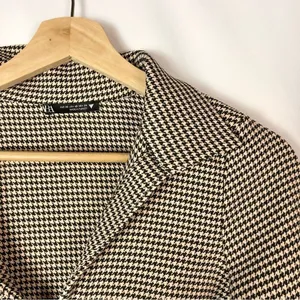 Zara Beige & Black Houndstooth Cropped Long Sleeve Button Down Top‎ XS thumbnail 4