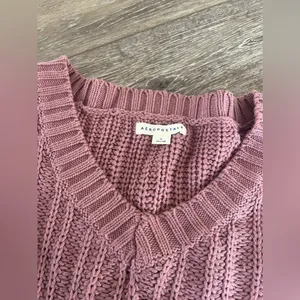 Aeropostale V-Neck Cropped Sweater, large, Mauve purple pink thumbnail 2