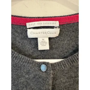 Charter Club 100% Cashmere Argyle Y2K Cardigan Sweater Gray Women's Size Medium thumbnail 5