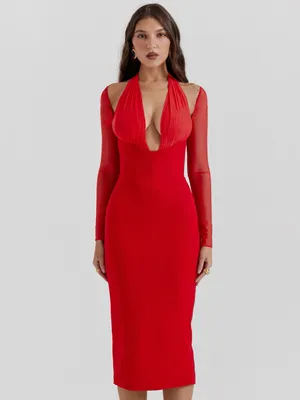 House of CB Yasmin Scarlet Plunge Midi Dress XS thumbnail 11