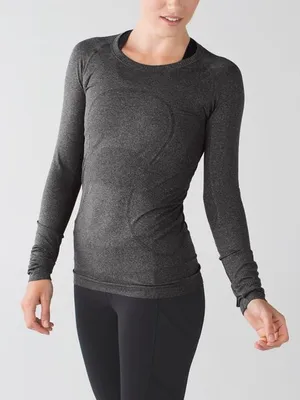 Lululemon‎ Swiftly Tech Long Sleeve Crew Heathered Black Size 6 Seamless thumbnail 1