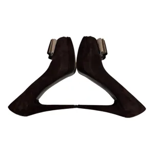 Stuart Weitzman Dark Brown Suede Peep-Toe Heels with Bow Detail thumbnail 6