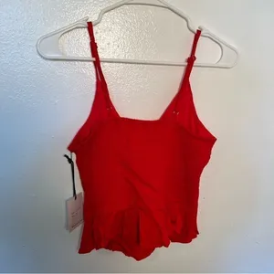 Japna Women's Size Medium Tank Top Red Faux Button Tie Front‎ Smocked 31027S thumbnail 6