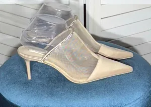 Zara sparkly mules shoes rhinestones mesh nude color pointed toe sz 8 39 thumbnail 1