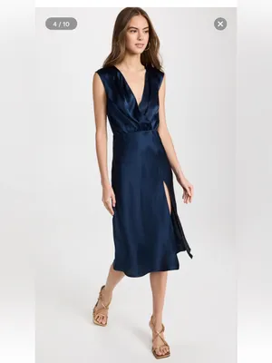 NWT Amanda Uprichard Matthew’s dress, navy blue “ink” 100% silk size XS thumbnail 3