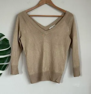 Vintage Banana Republic Gold Knit Off the Shoulder Top thumbnail 1