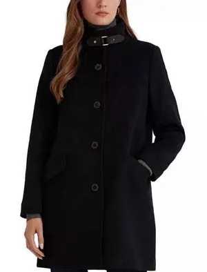 Lauren Ralph Lauren Wool Blend Black Coat Buckle Neck Button Front Size 6 thumbnail 1