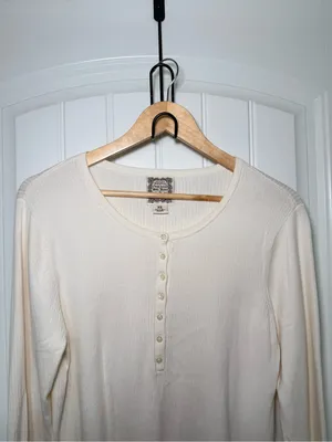 Original Ralph Lauren Polo Jeans Ribbed Henley Top Granola Girl Minimalist thumbnail 3