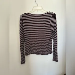 American Eagle Soft & Sexy Maroon Stripe Long Sleeve V Neck Top Medium thumbnail 7