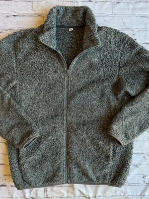 Uniqlo Fuzzy Fleece Full Zip Jacket Green Grey Mens Large Fall Outdoor Hiking thumbnail 11