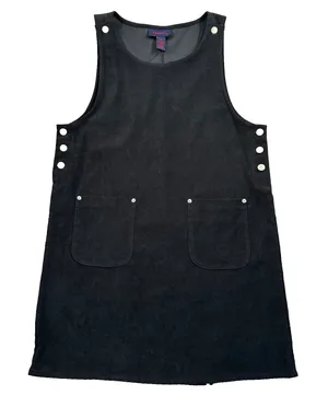 Denim & Co. Black Velvet Bib Overall Dress Women's Medium Vintage Pockets Short thumbnail 1